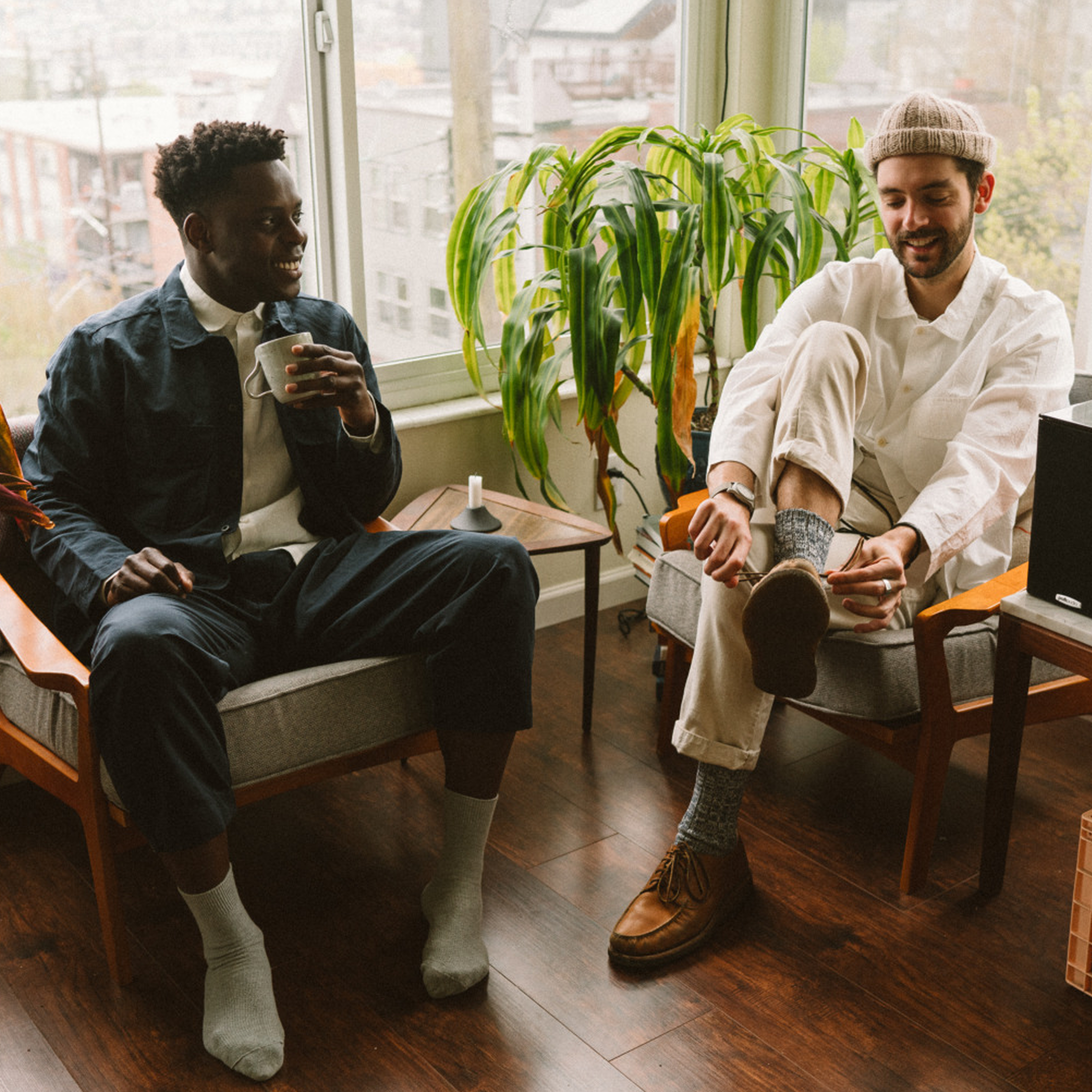 Person relaxing on vintage furniture